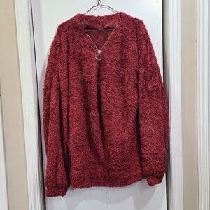 🥵 NWOT Wine red fleece 1/4 zip sweater